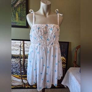 Vintage La Senza White Blue Hearts Babydoll Lingerie Gown Medium